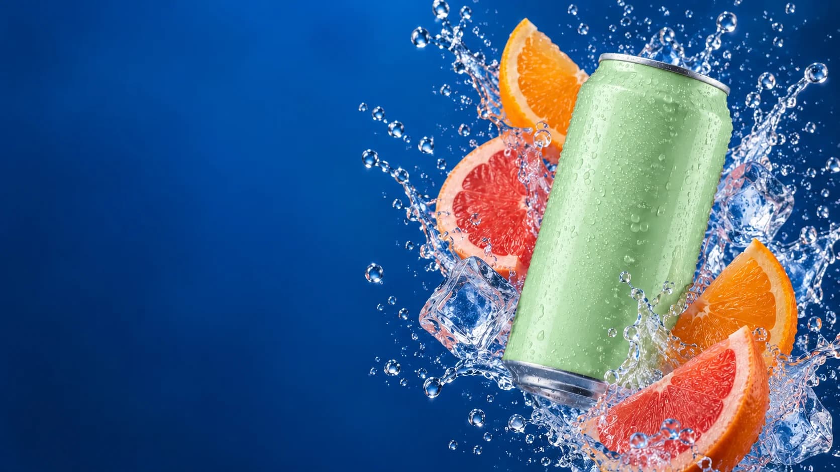 Creative reference: the same beverage campaign with a mint-green can; not a Seedream Flash result