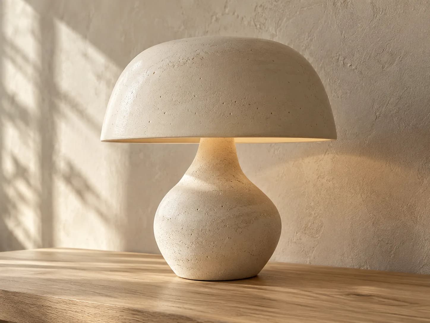 Original creative reference: Sculptural ceramic lamp showing fine clay, wood grain and plaster textures; not a Seedream output