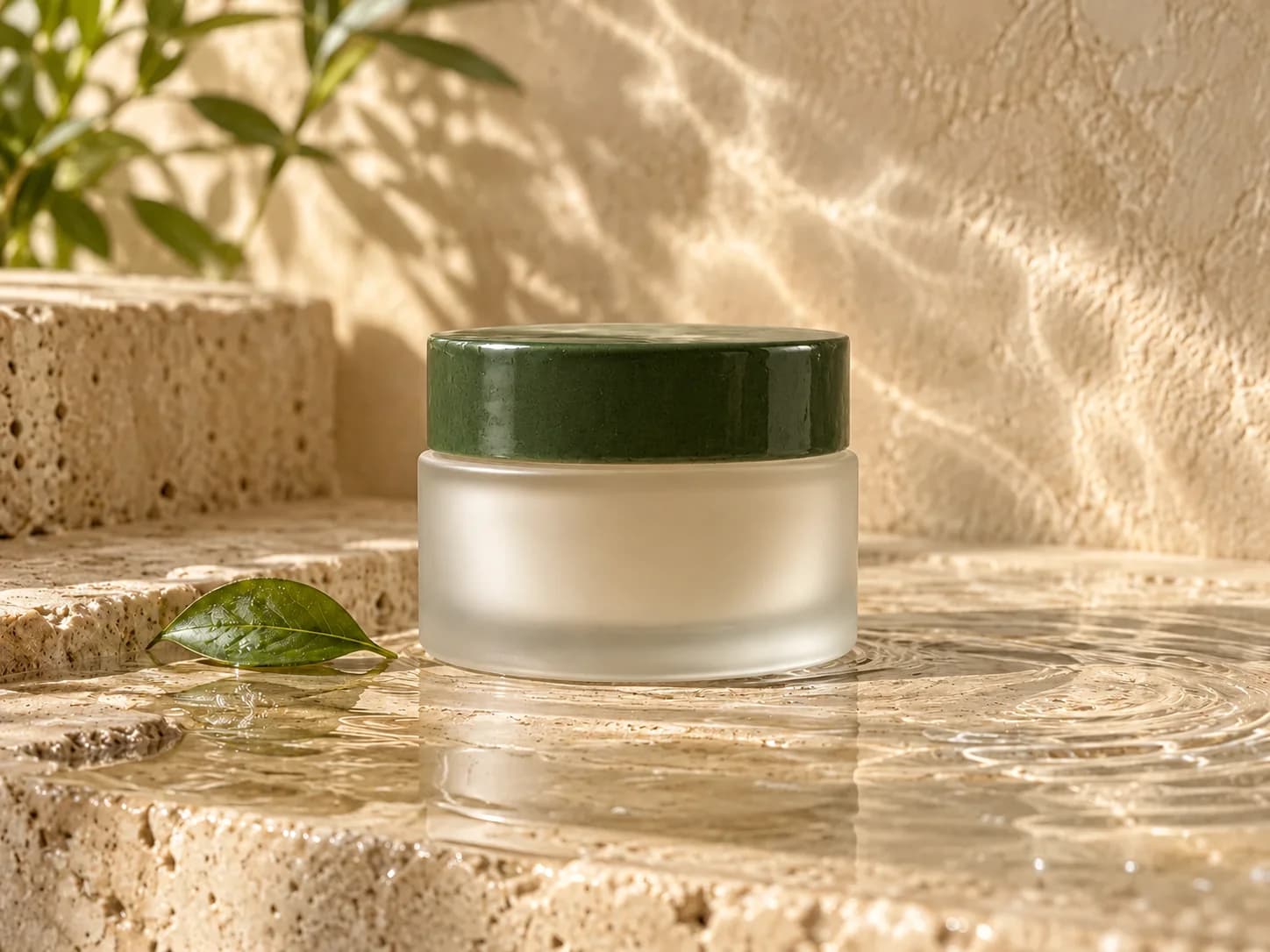 Skincare creative direction with a forest-green ceramic lid