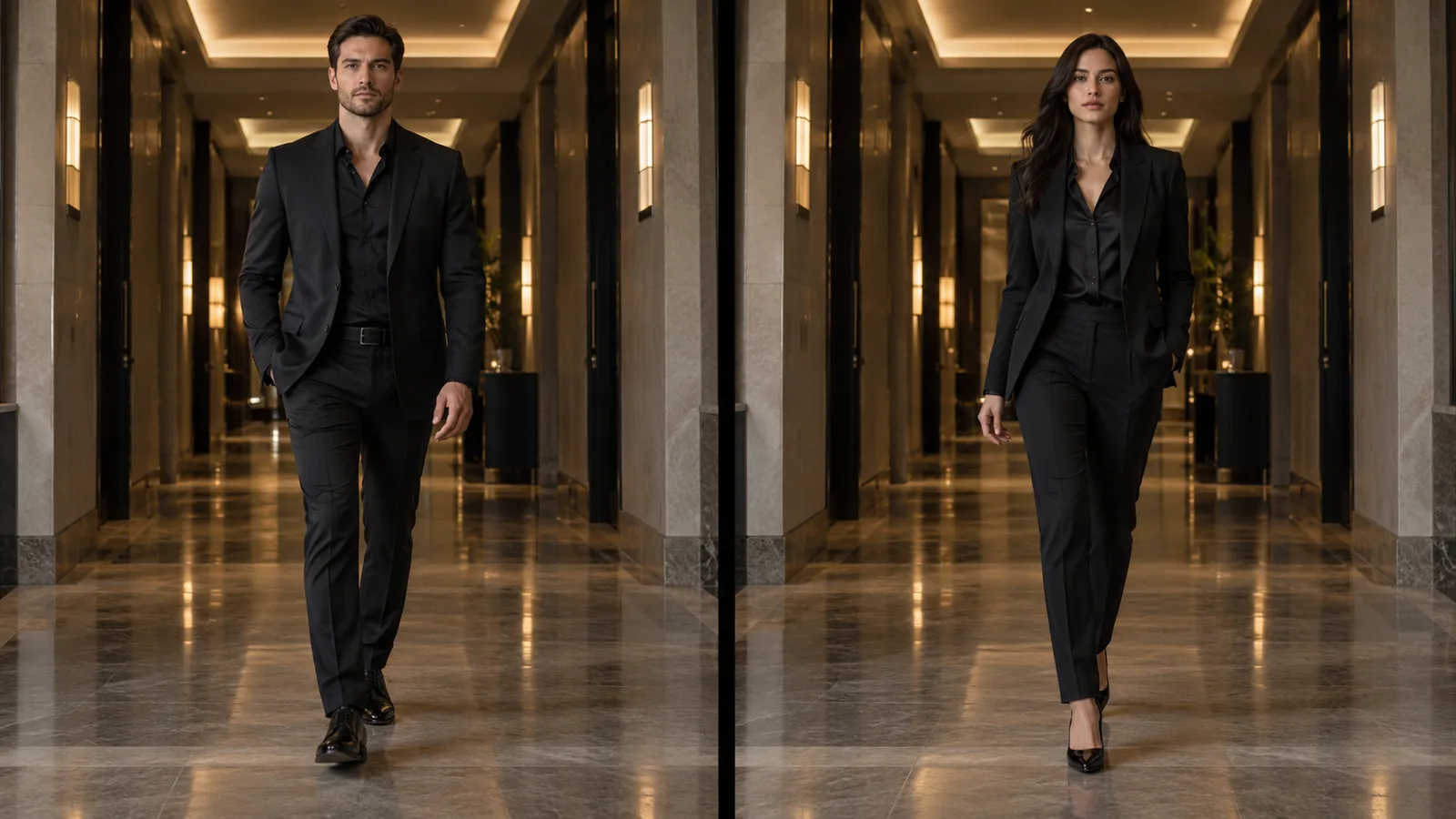 Illustrative landscape comparison of original and replacement characters in the same corridor