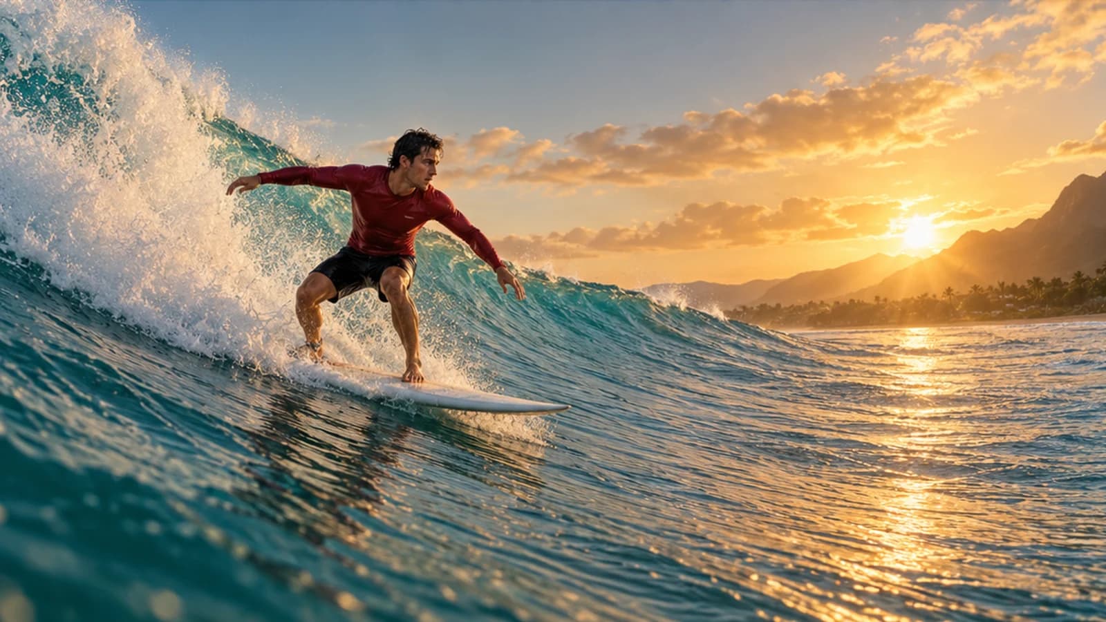 Illustrative added surfing footage: the same surfer continues out of the barrel