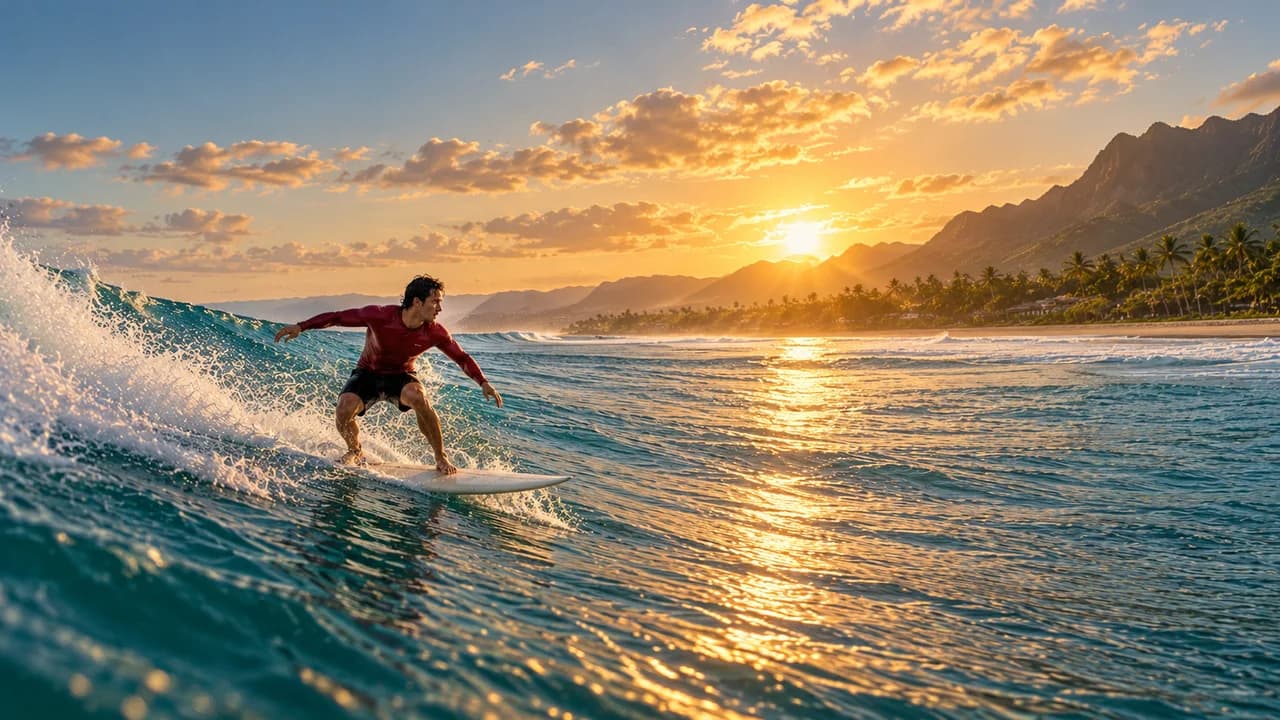 Illustrative further added footage: the ride continues as a wider sunlit coastline is revealed